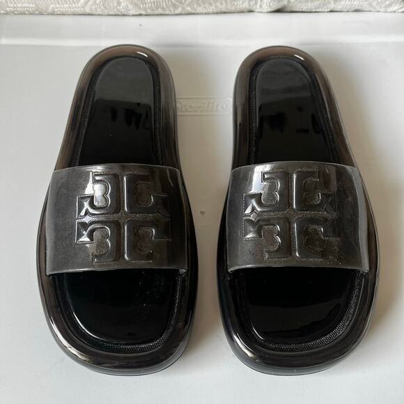 Tory Burch Bubble Miller Jelly Slide Slip On Sandals Clear Black 7 - Picture 2 of 5